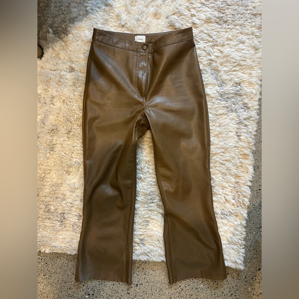 Aritzia Wilfred Tan Leather crop pant